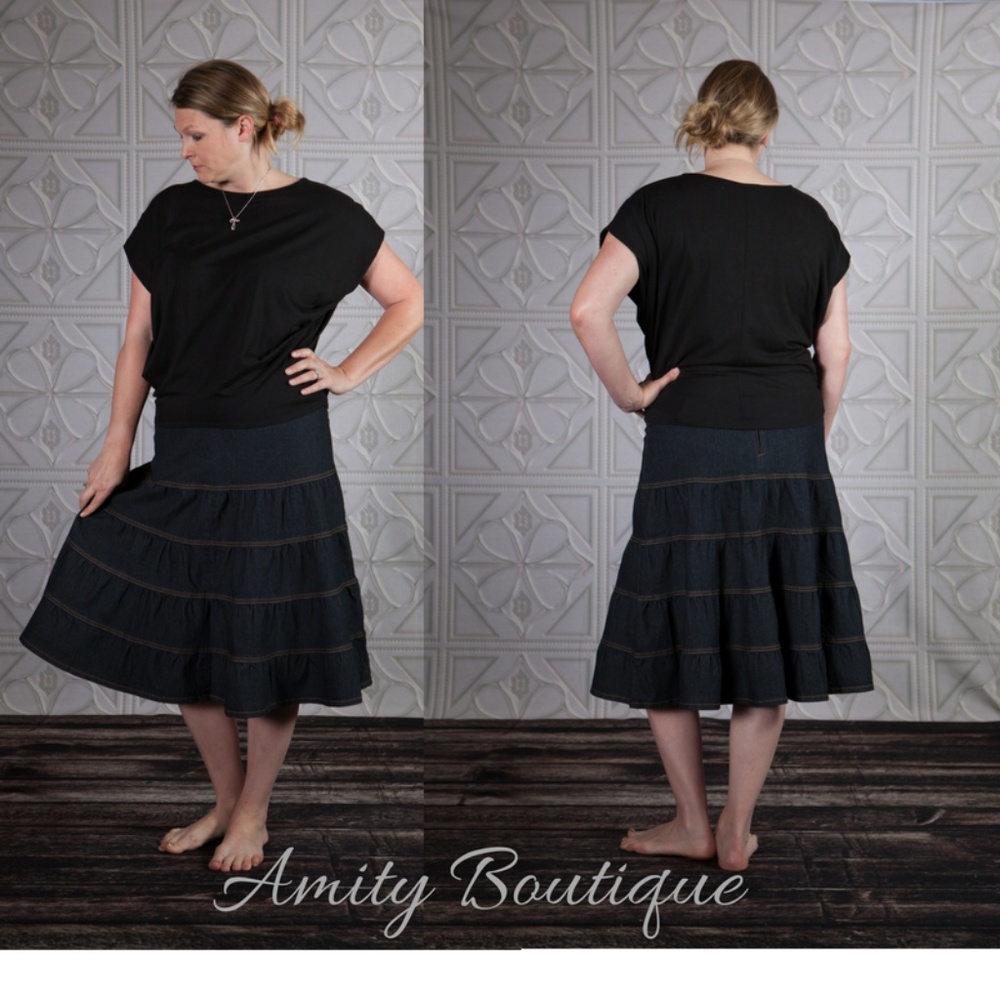 Mid Length Stretch Jean Skirt In XL